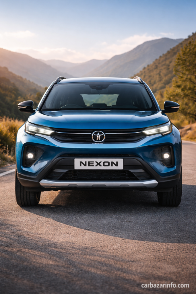 Tata Nexon front view compact SUV bold design on highway