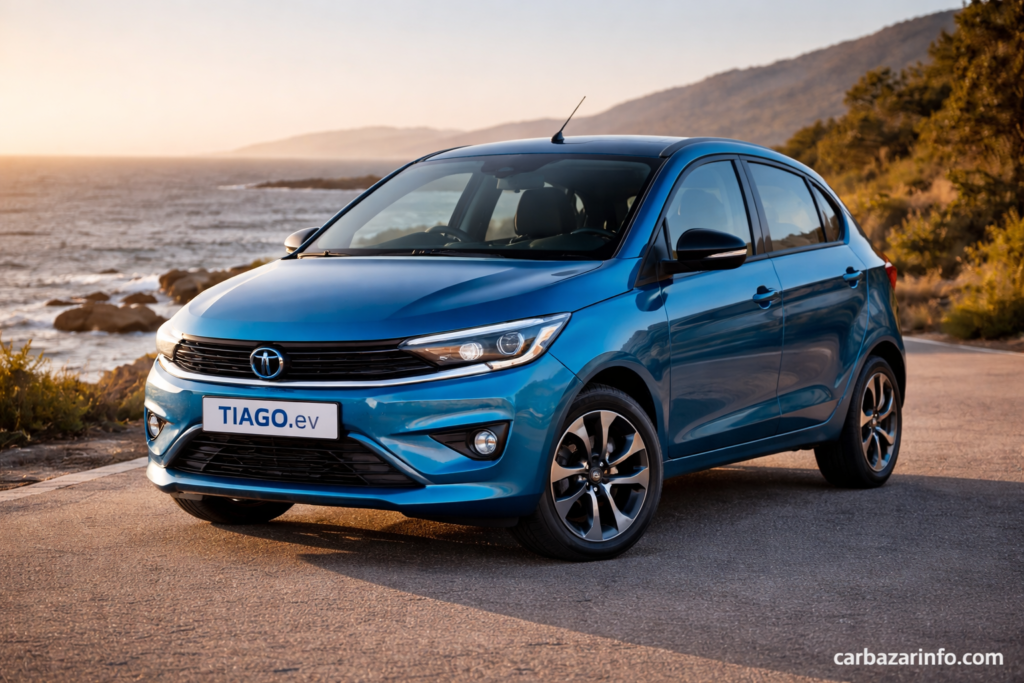 Tata Tiago EV electric car front view affordable EV in India