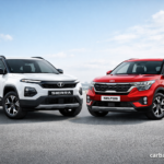 Tata Sierra aur Kia Seltos side by side comparison image front 3 quarter view